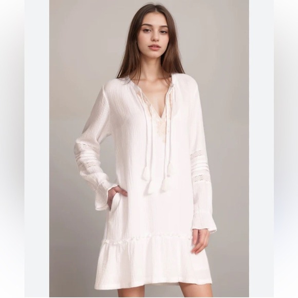 Johnny Was Dresses & Skirts - Johnny Was Calme Ghenar Gauze Ruffle Tier Mini Dress small white embroidered